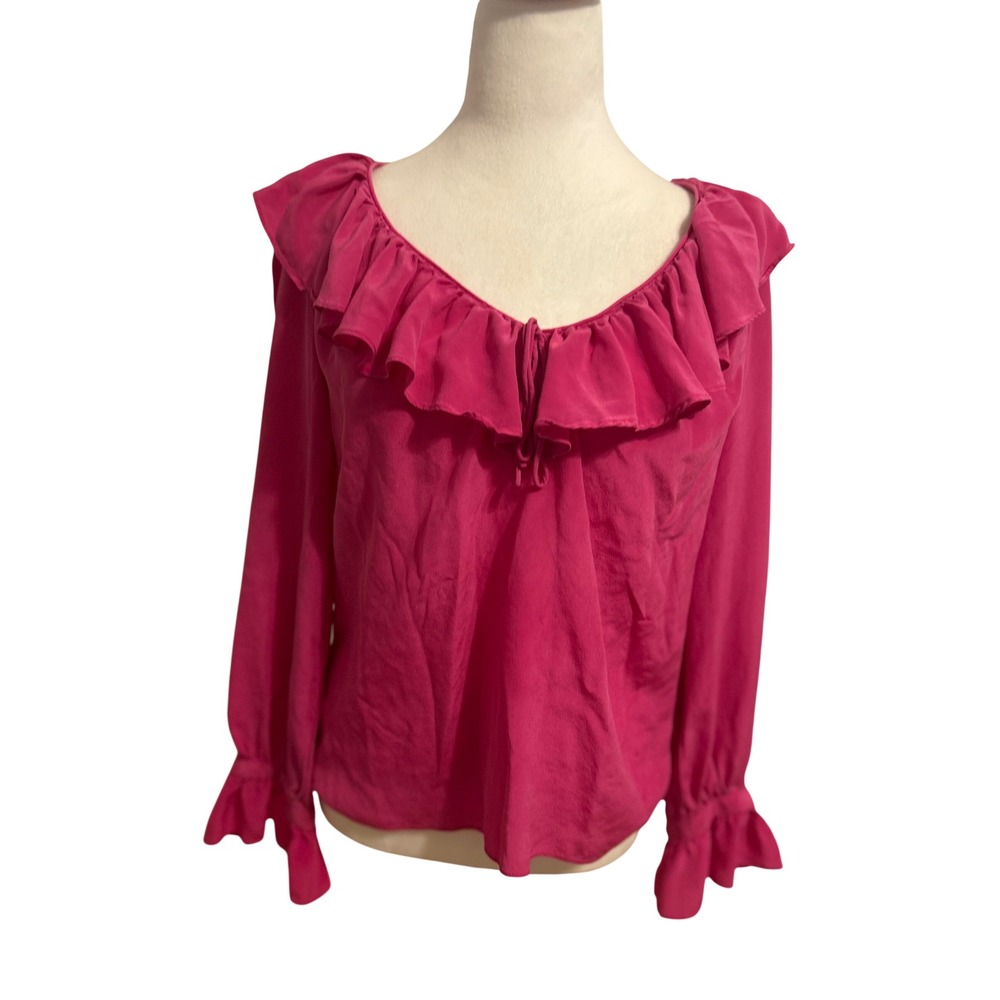 J. Crew silk ruffle collar sleeve peasant pirate fairy Edwardian pink blouse Med